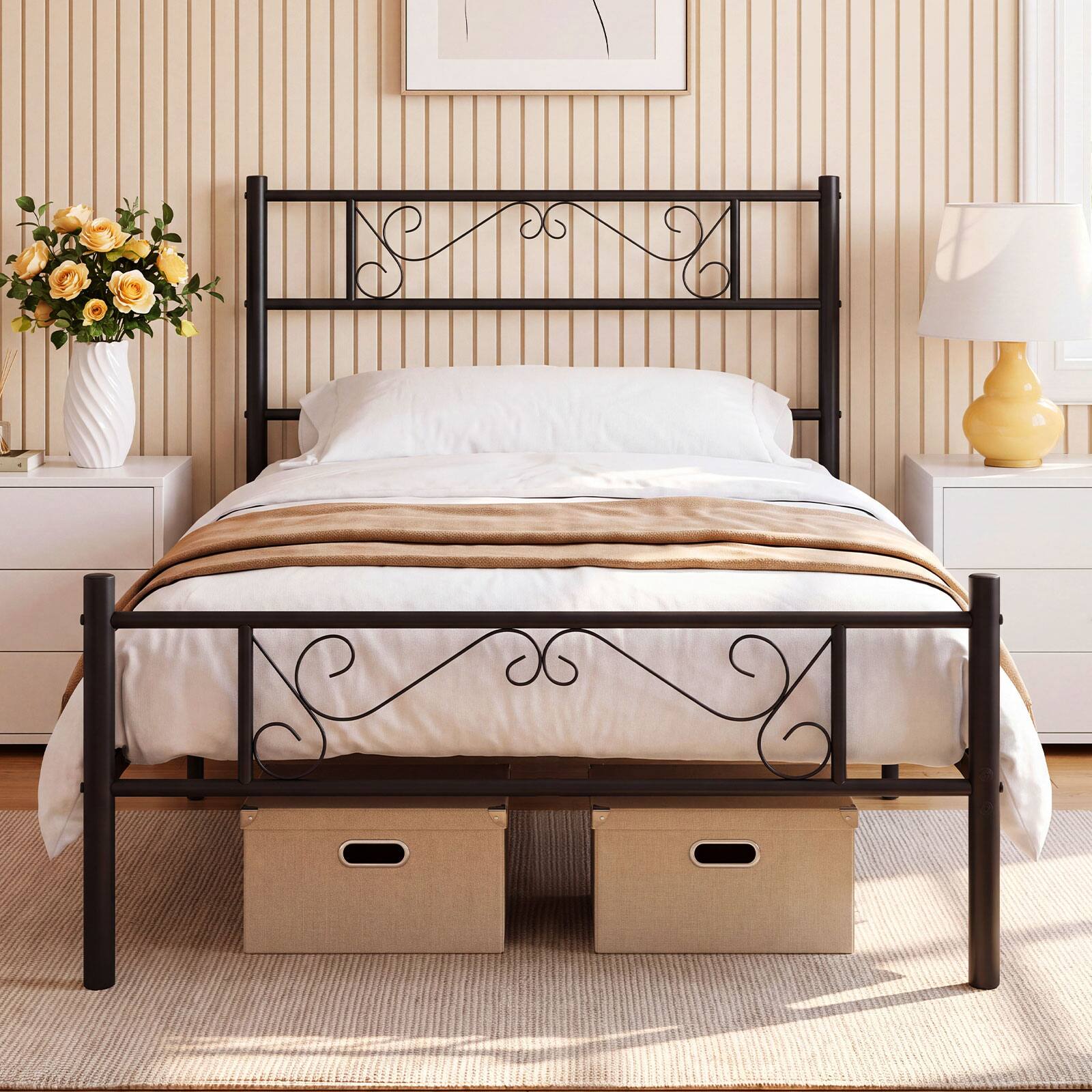 Alt View 3. Costway - Costway Twin Size Metal Bed Frame with Headboard & Footboard, No Box Spring Needed - Black.