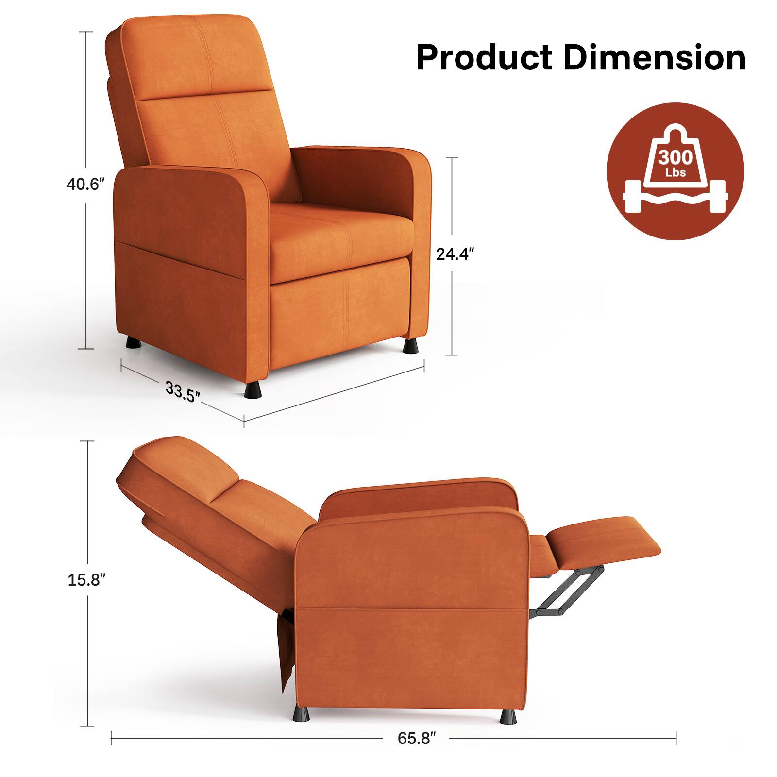 Product Dimension: 40.6" 24.4" 33.5" 15.8" 65.8" 300 Lbs