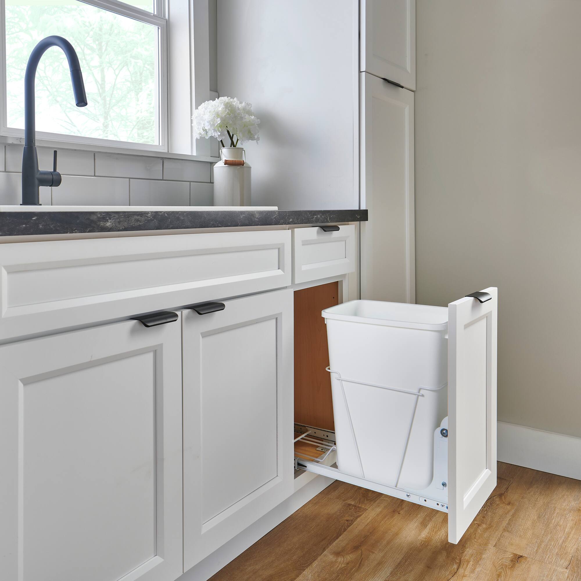 Alt View 1. Rev-A-Shelf - Rev-A-Shelf Single Pullout Kitchen Cabinet Trash Can 30 qt., RV-9PB S - White.