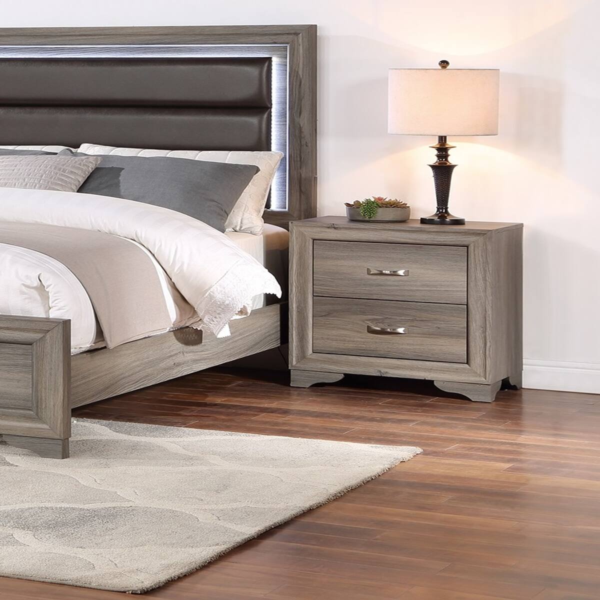 Loheer Modern Two Drawer Nightstand, Finish Wooden Bedside Table ...