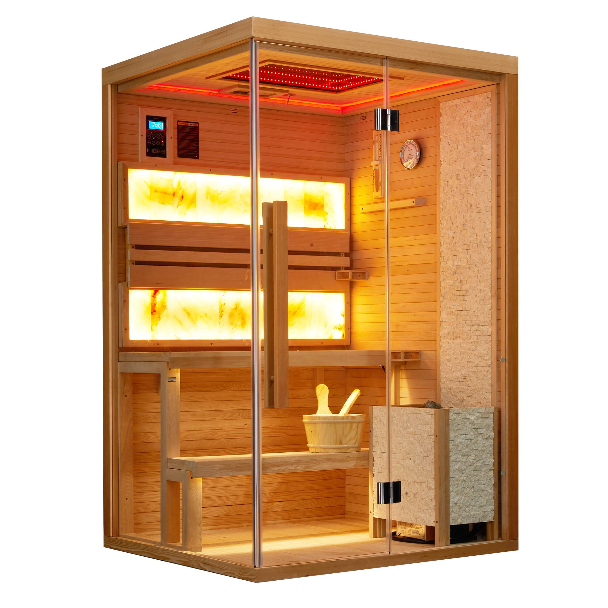 U-HOMY - 2-Person Steam Sauna - Energy-Efficient with Chromotherapy, 7-Color LED Lighting & Glass Design - Wood Color price history on PriceWatchPro