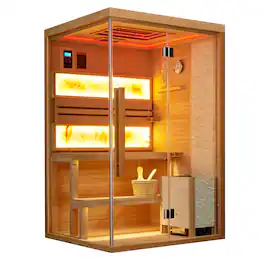 U-HOMY - 2-Person Steam Sauna - Energy-Efficient with Chromotherapy, 7-Color LED Lighting & Glass Design - Wood Color