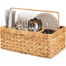Best Choice Products - Handwoven Silverware Organizer w/ Handle, 5 Compartment Flatware Organizer - Natural