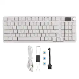 Topteng - 98-Key Tri-Mode Mechanical Keyboard with Display Knob - Hot-Swappable RGB Backlit, 6000mAh Battery, for PC/Mac - White