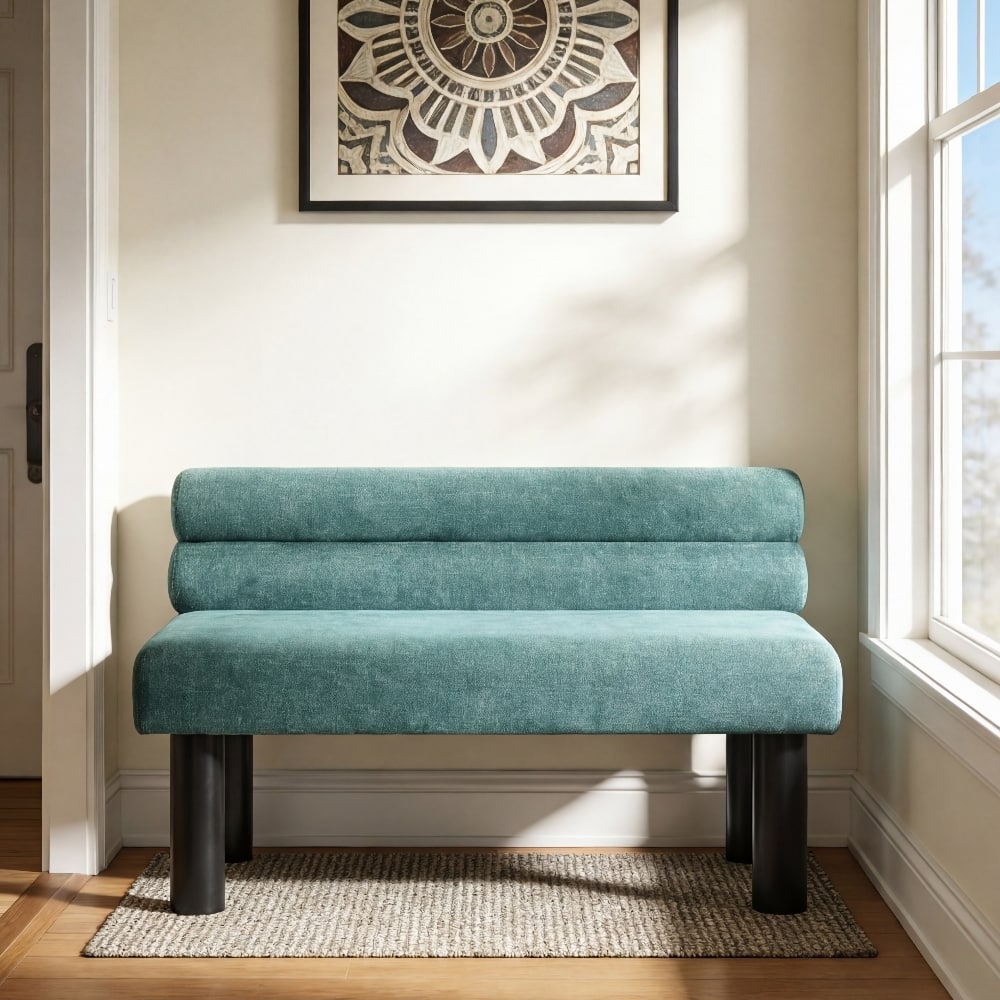 Ropilly - Upholstered Dining Bench with Backrest, Fabric Entryway Bench, Rubber Wood Legs, 300 LBS Capacity - Green price history on PriceWatchPro