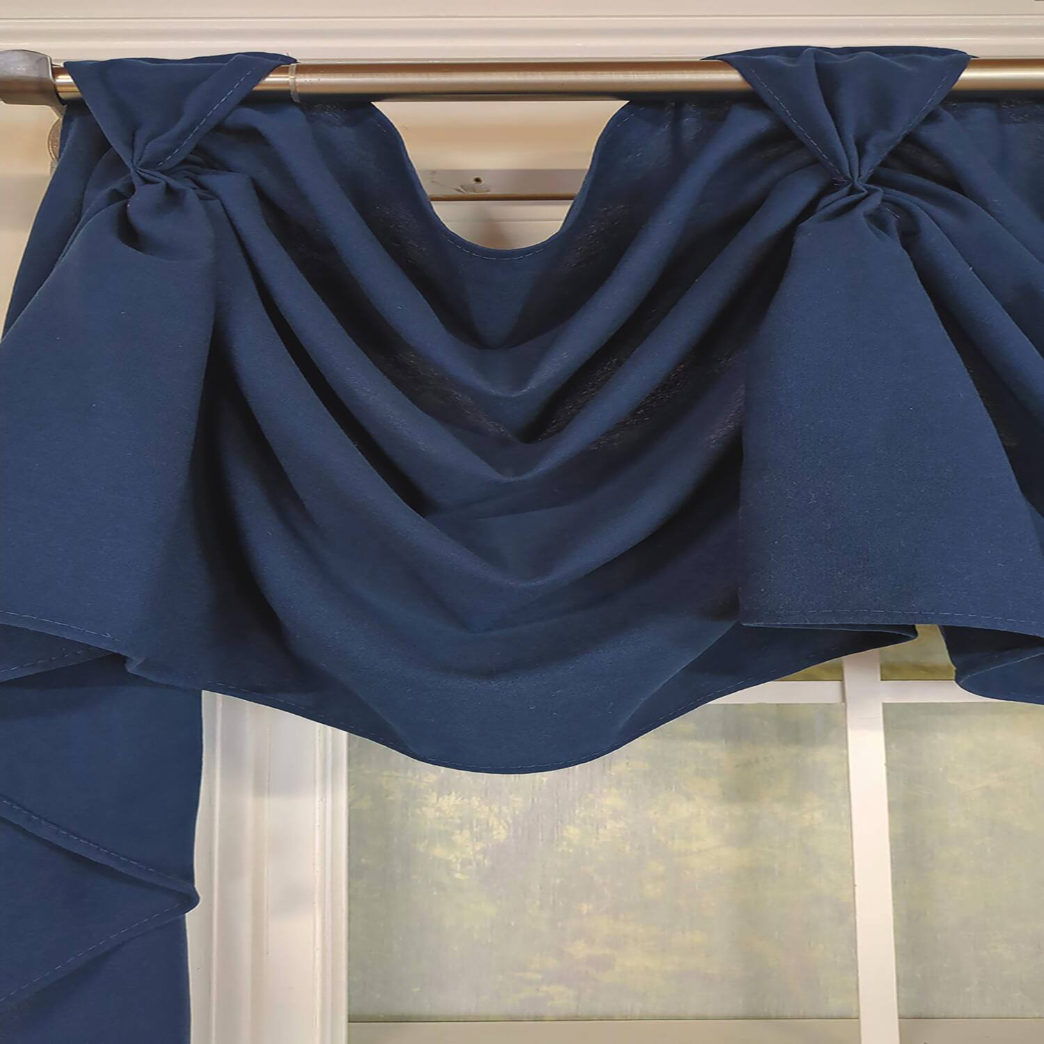 Left. RLF Home - RLF Home Classic Solid 3-S Victory 100% Cotton Tab Top Swag Window Curtain 54" x 25" Navy - Navy.
