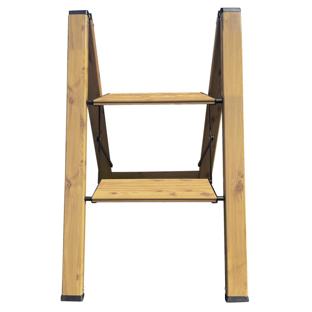 Alt View 4. AmeriHome - 2 Step Aluminum Wood Grain Folding Ladder - Tan.