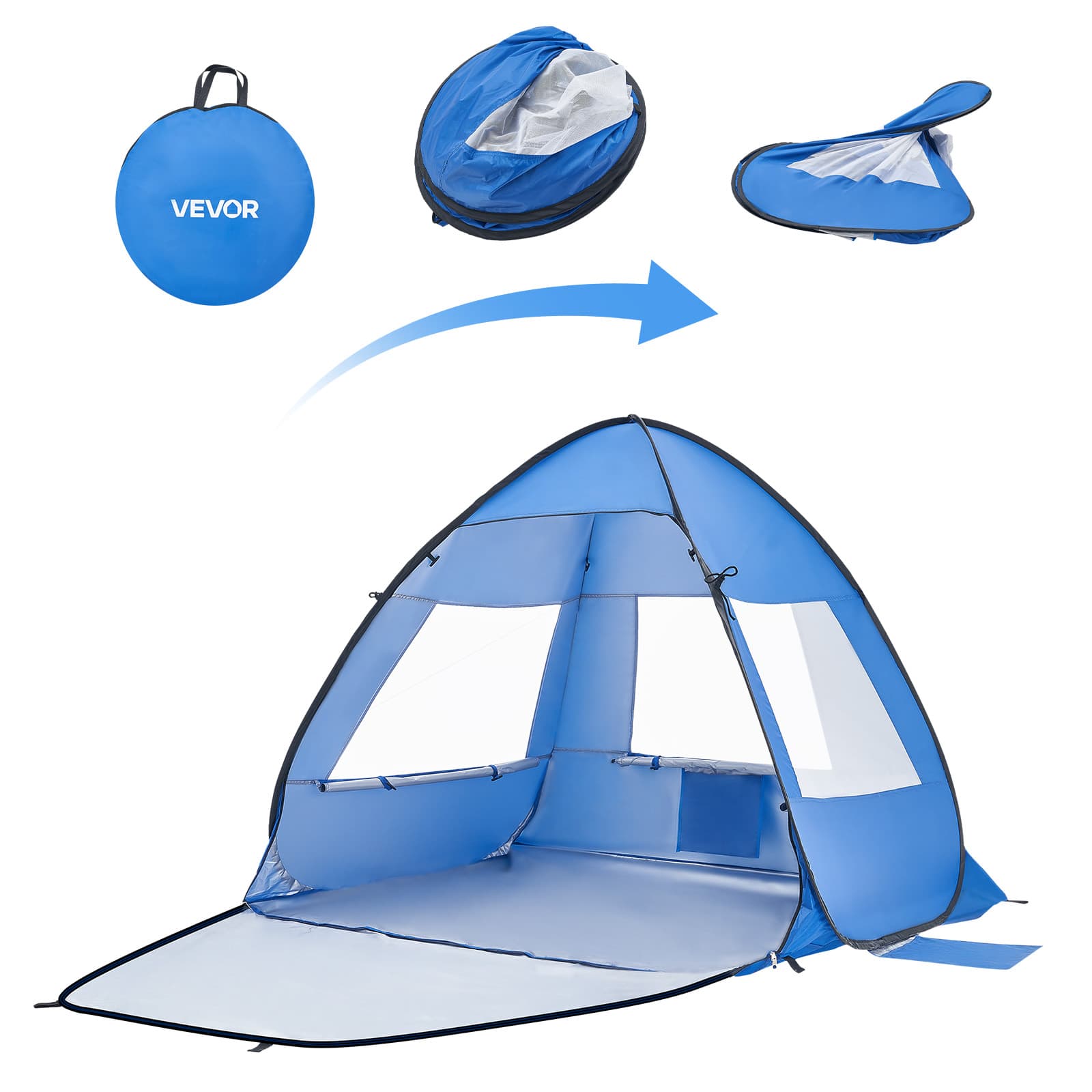 VEVOR - Beach Tent Sun Shelter for 2 Person, UPF 50+ Protection, Portable Sun Shade Canopy with Carrying Bag & Sand Pockets - Blue + Grey