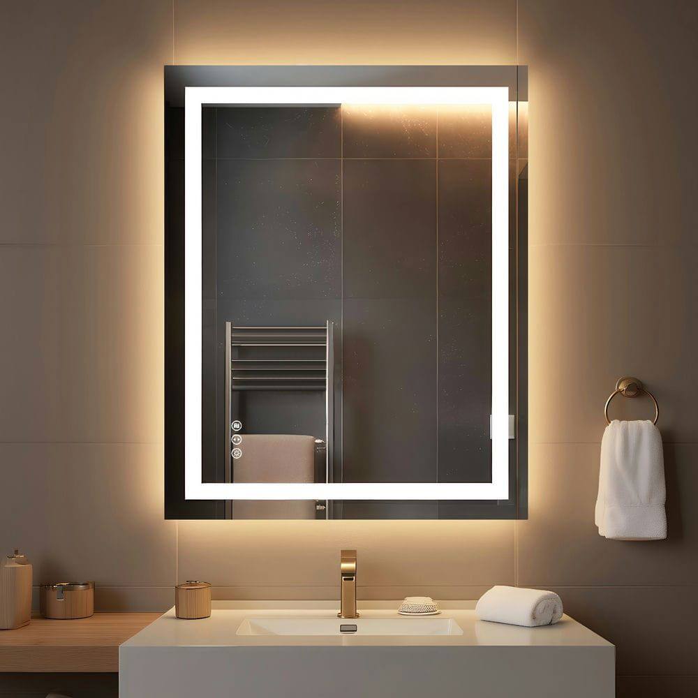 Alt View 8. Kadyn - 40x32 Inch Wide Frameless Rectangle LED Bathroom Mirror with Even Illumination.