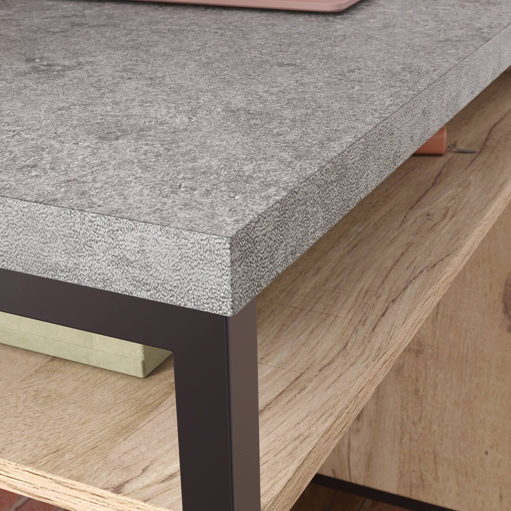 Alt View 5. Spaco - Compact Oak Computer Desk, Adjustable Shelf and Hidden Cubby, Metal Frame - Brown.