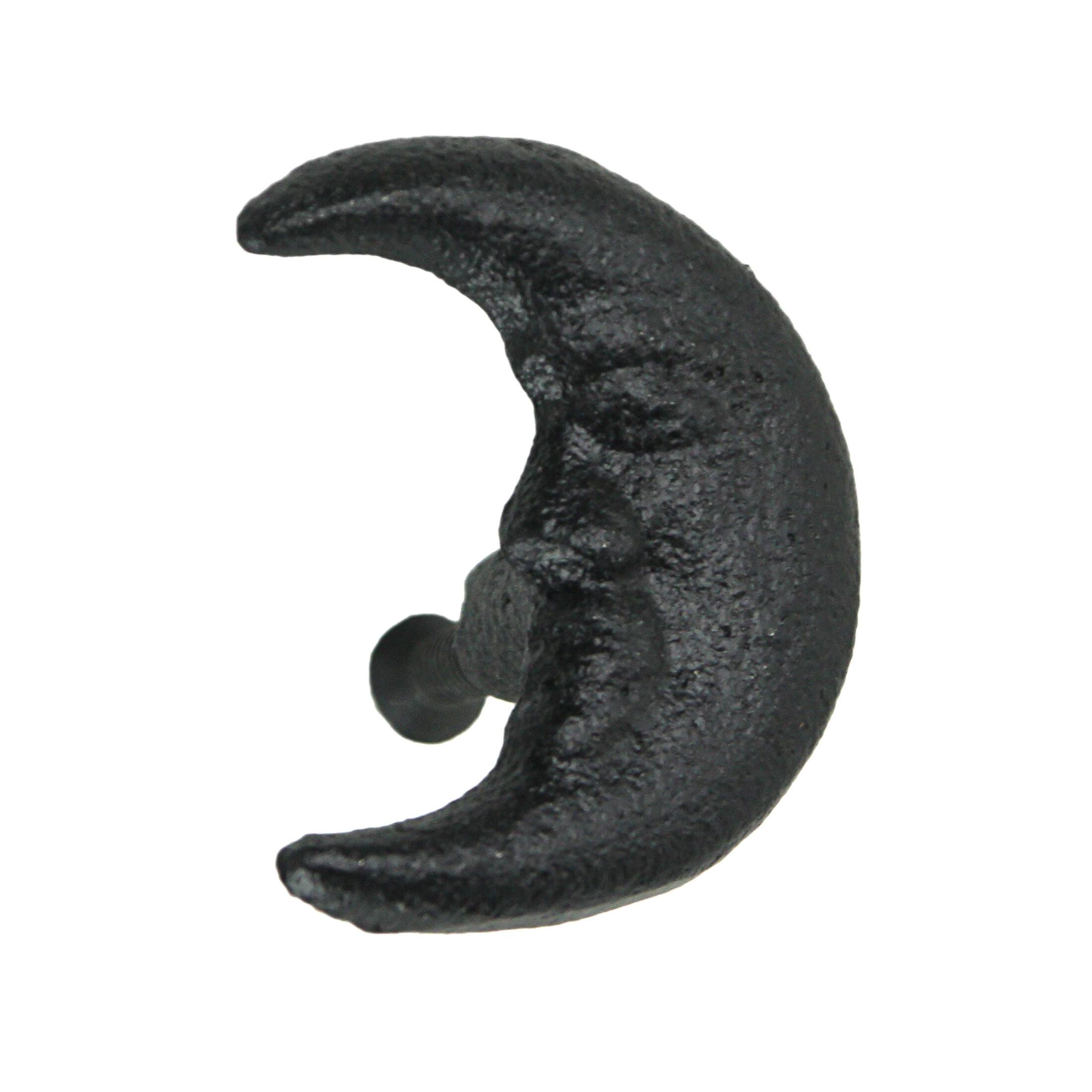 Alt View 3. Zeckos - Set of 6 Black Cast Iron Crescent Moon Face Drawer Pull Decorative Cabinet Knobs - Black.