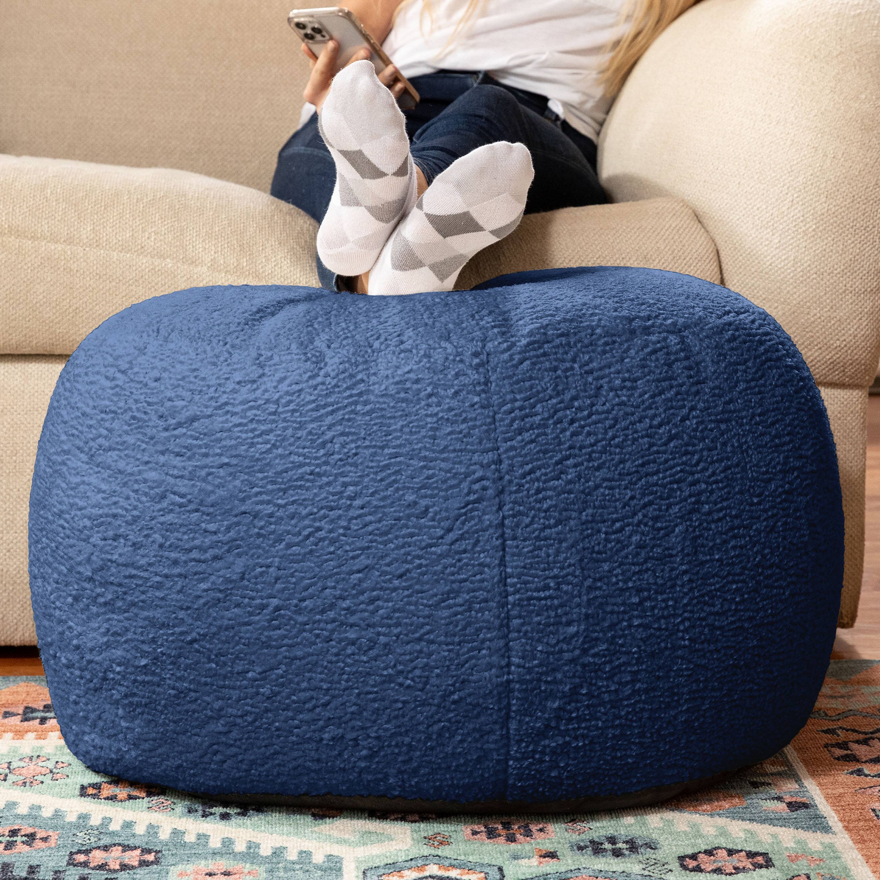 Angle. Jaxx - Jaxx Ellis Ottoman Shearling Faux-Lamb Plush Pouf for Modern Interior Design, Large, Indigo - Indigo.