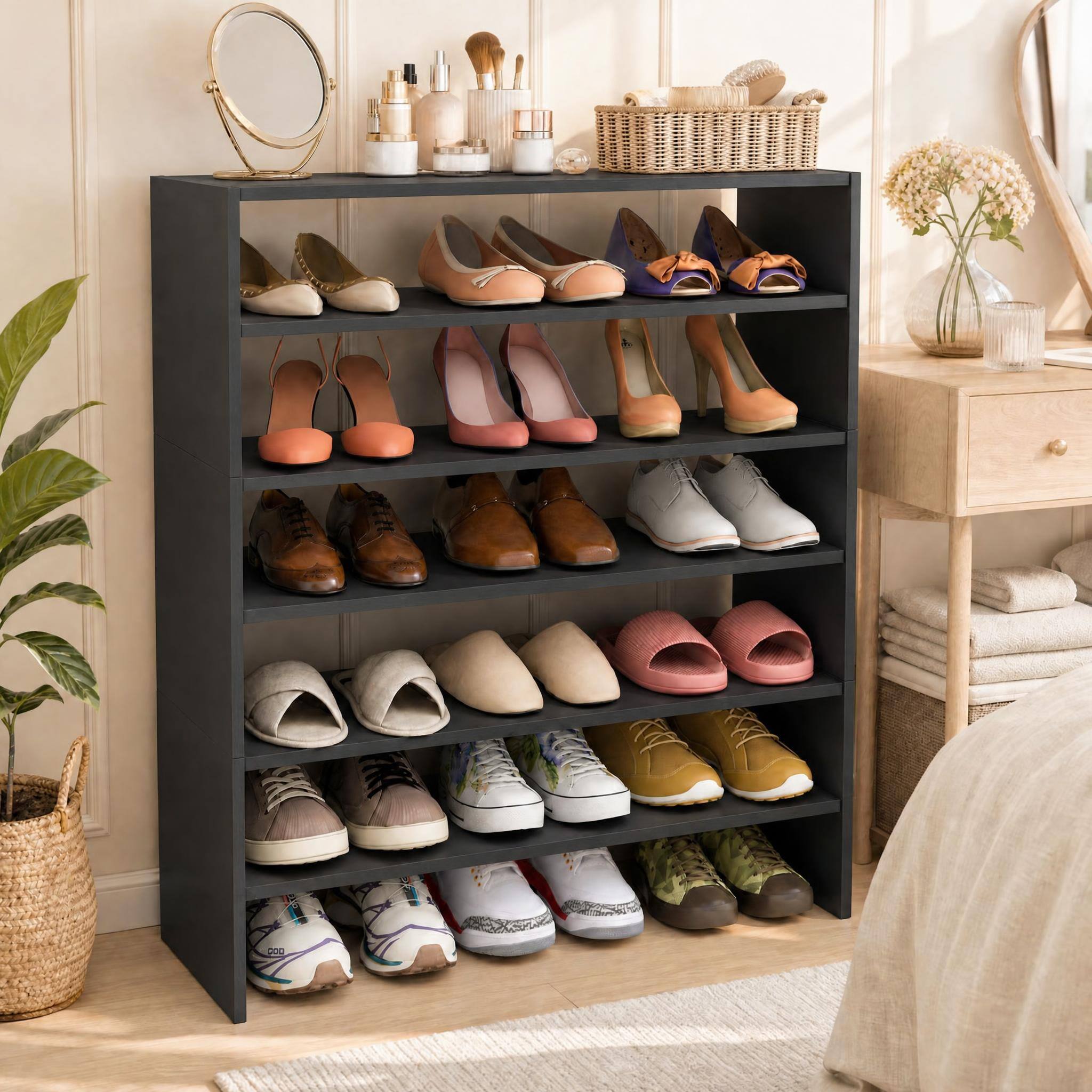Alt View 4. Costway - Costway 6 PCS Stackable Shoe Rack 31-Inch Horizontal Organizer 2-tier StorageShelf - Black.