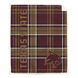 Pegasus - Texas State Bobcats 50" x 60" Playmaker Plaid Ultra Cozy Sherpa Throw - Multicolor
