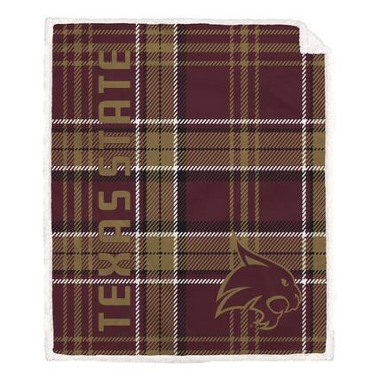 Front. Pegasus - Texas State Bobcats 50" x 60" Playmaker Plaid Ultra Cozy Sherpa Throw - Multicolor.