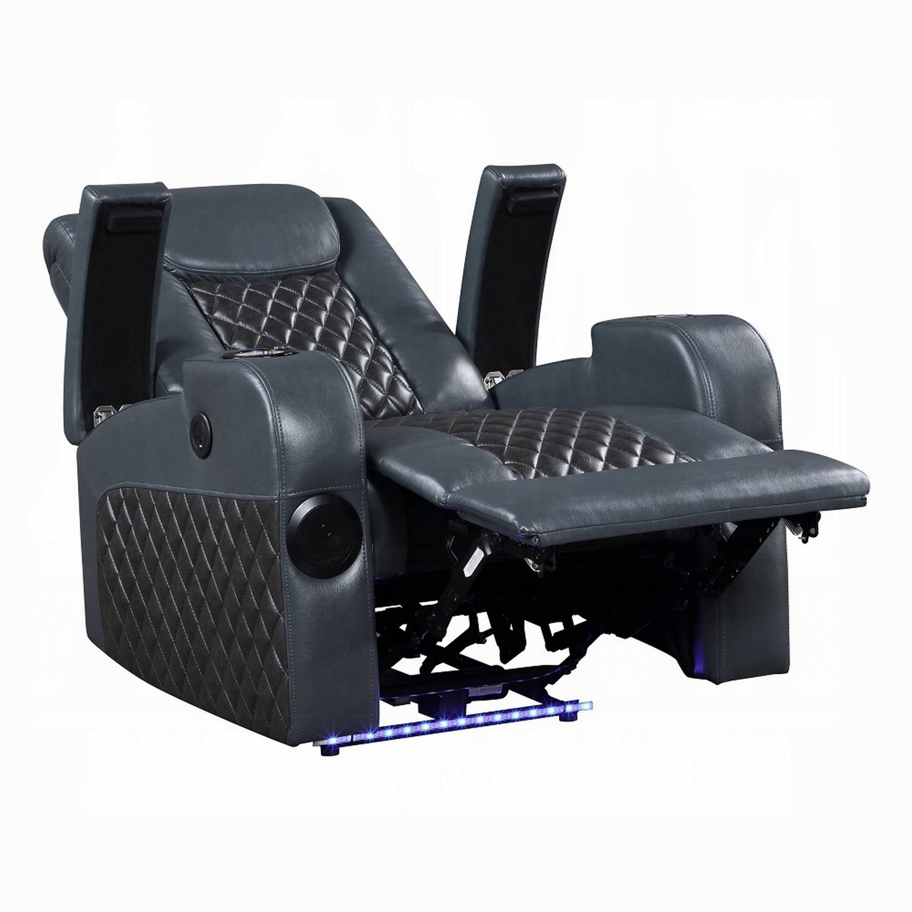 Back. Manhattan Lane - Liza Power Motion Recliner Chair, tooth  Faux Leather - Gray, Black.
