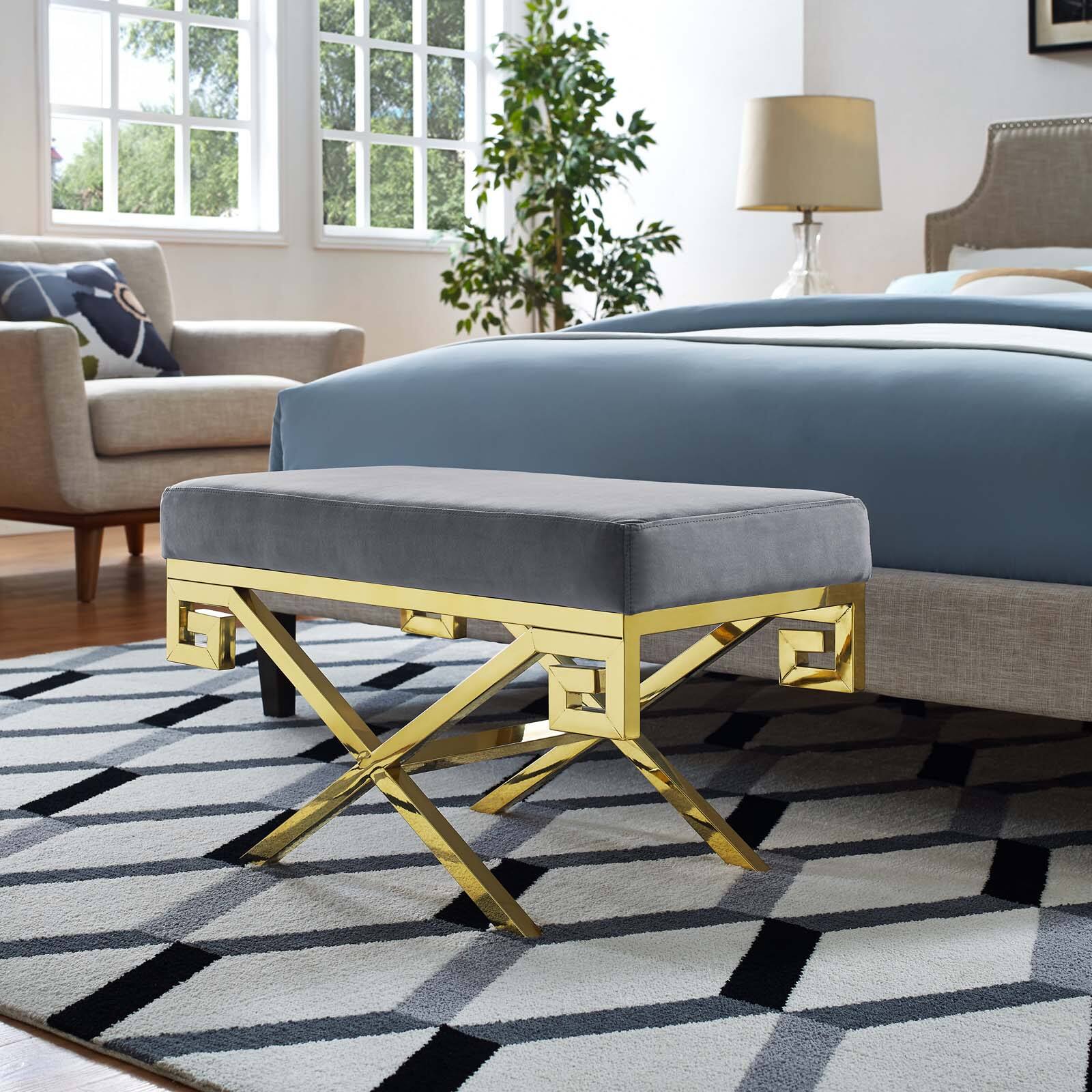 Left. Modway - Rove Velvet Performance Velvet Bench by Modway - Gold Gray.