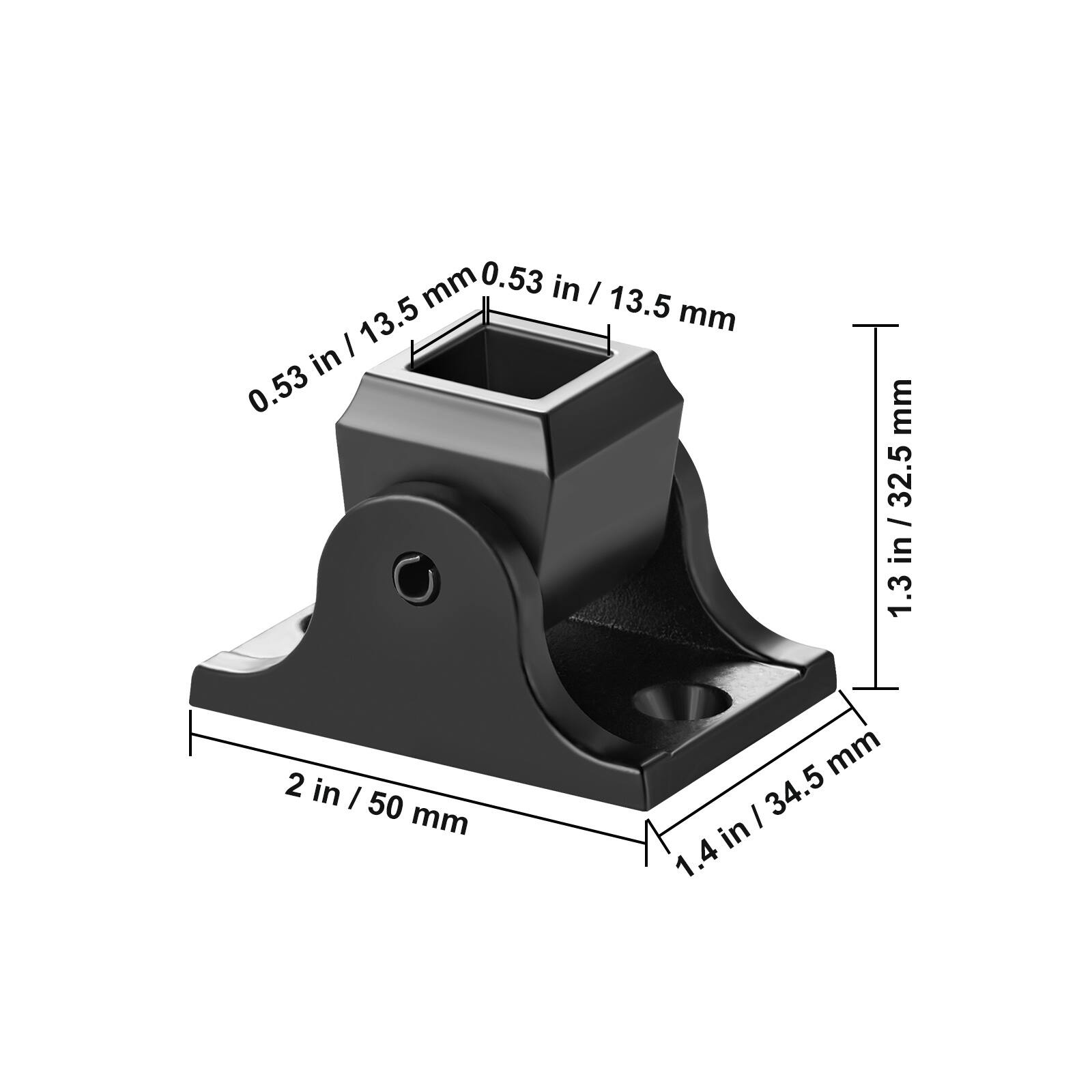 0.53 in / 13.5 mm  
1.3 in / 32.5 mm  
2 in / 50 mm  
1.4 in / 34.5 mm
