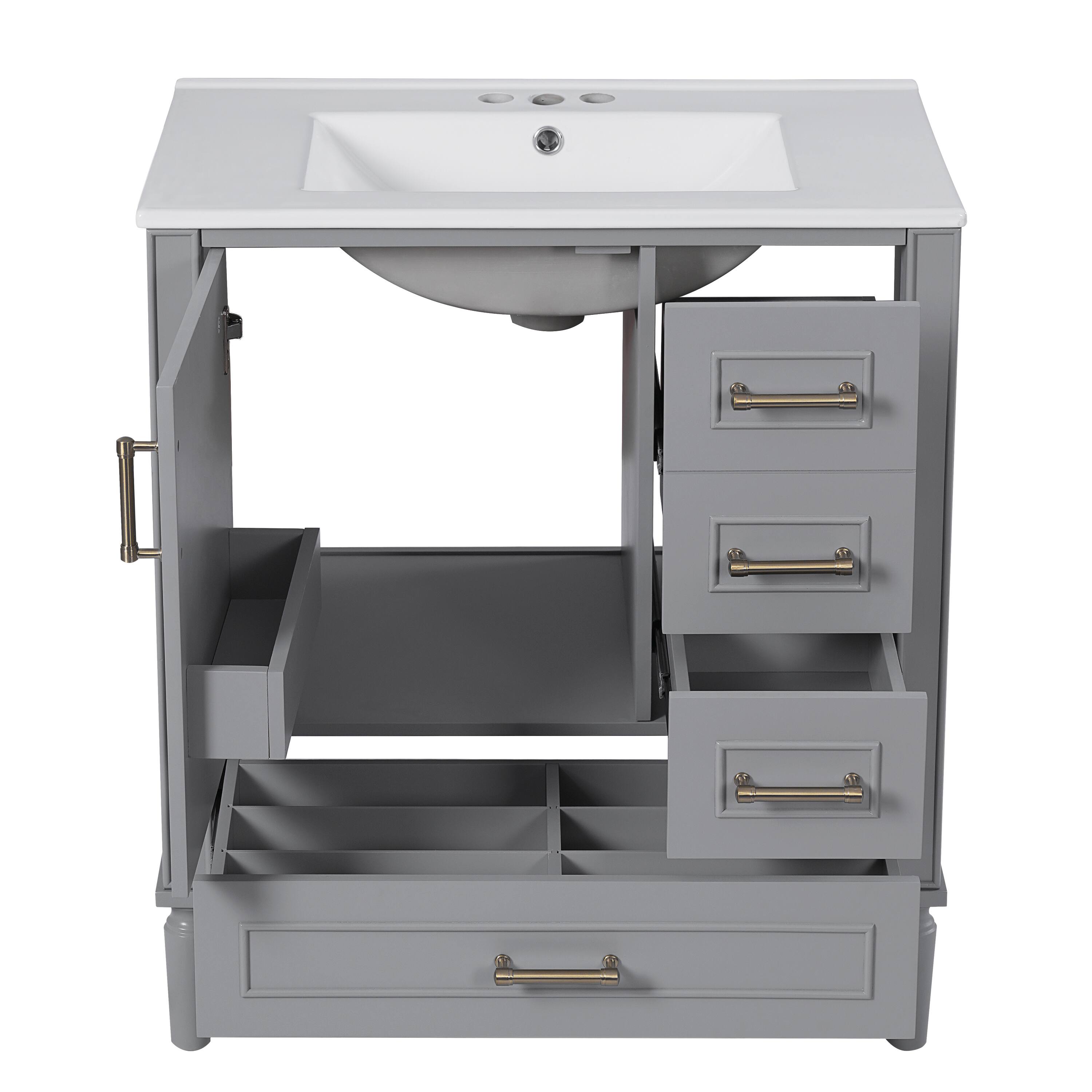 Alt View 10. Tiramisubest - 30" Bathroom Vanity with Ceramic Sink with Built-in Shelf, Deep Drawer, Standard Drawer, Long Divider Drawer - Gray.