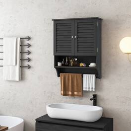 Hivvago - Wall-Mounted Bathroom Medicine Cabinet with Louver Doors and Towel Bar - Black