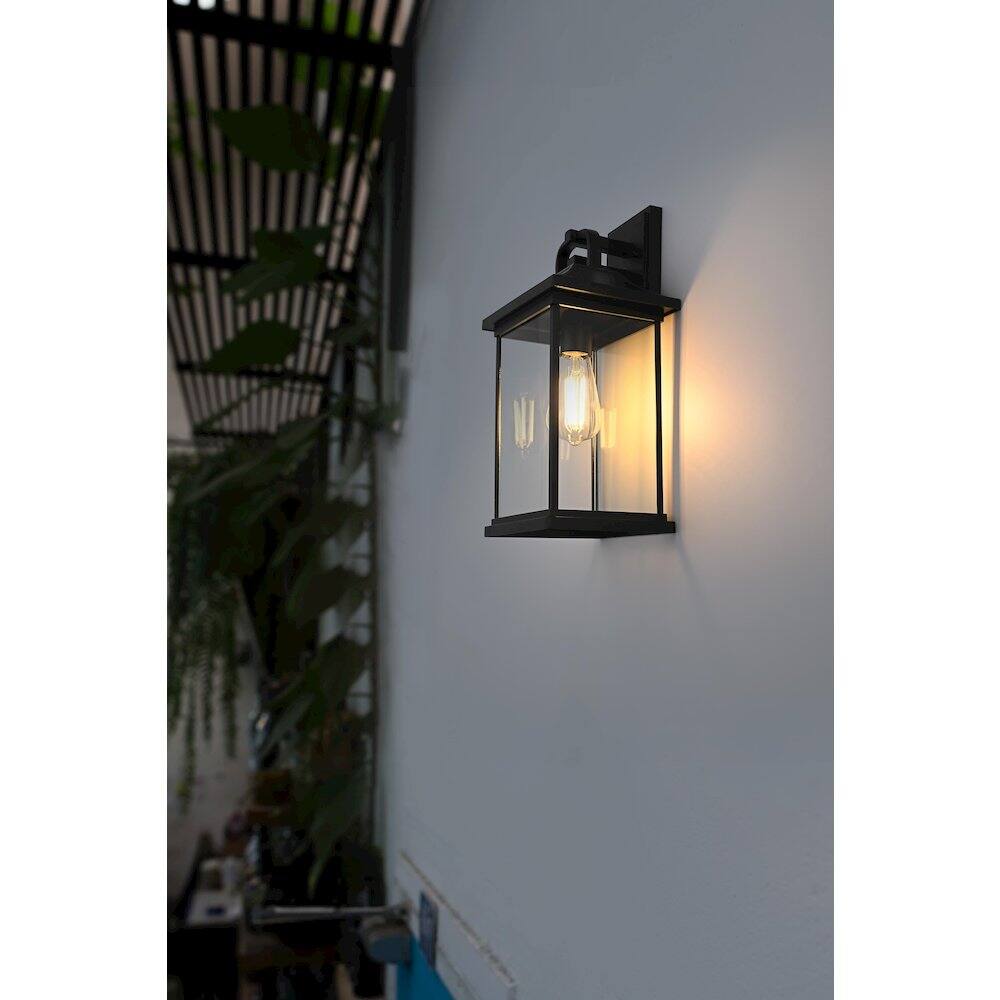Alt View 4. Elegant Lighting - Saul 16 inch Outdoor Wall sconce in Black - Black And Clear.