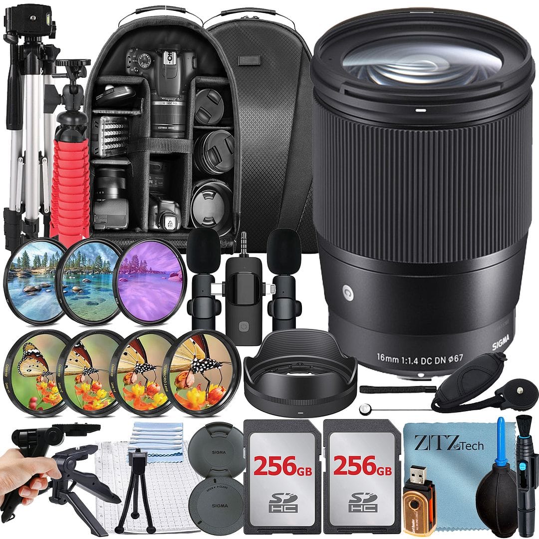 Bundle - Sigma - 16mm f/1.4 DC DN Contemporary Lens for Sony E Mount + 2x 256GB Memory Card + Backpack + Tripod + ZeeTech - Black price history on PriceWatchPro