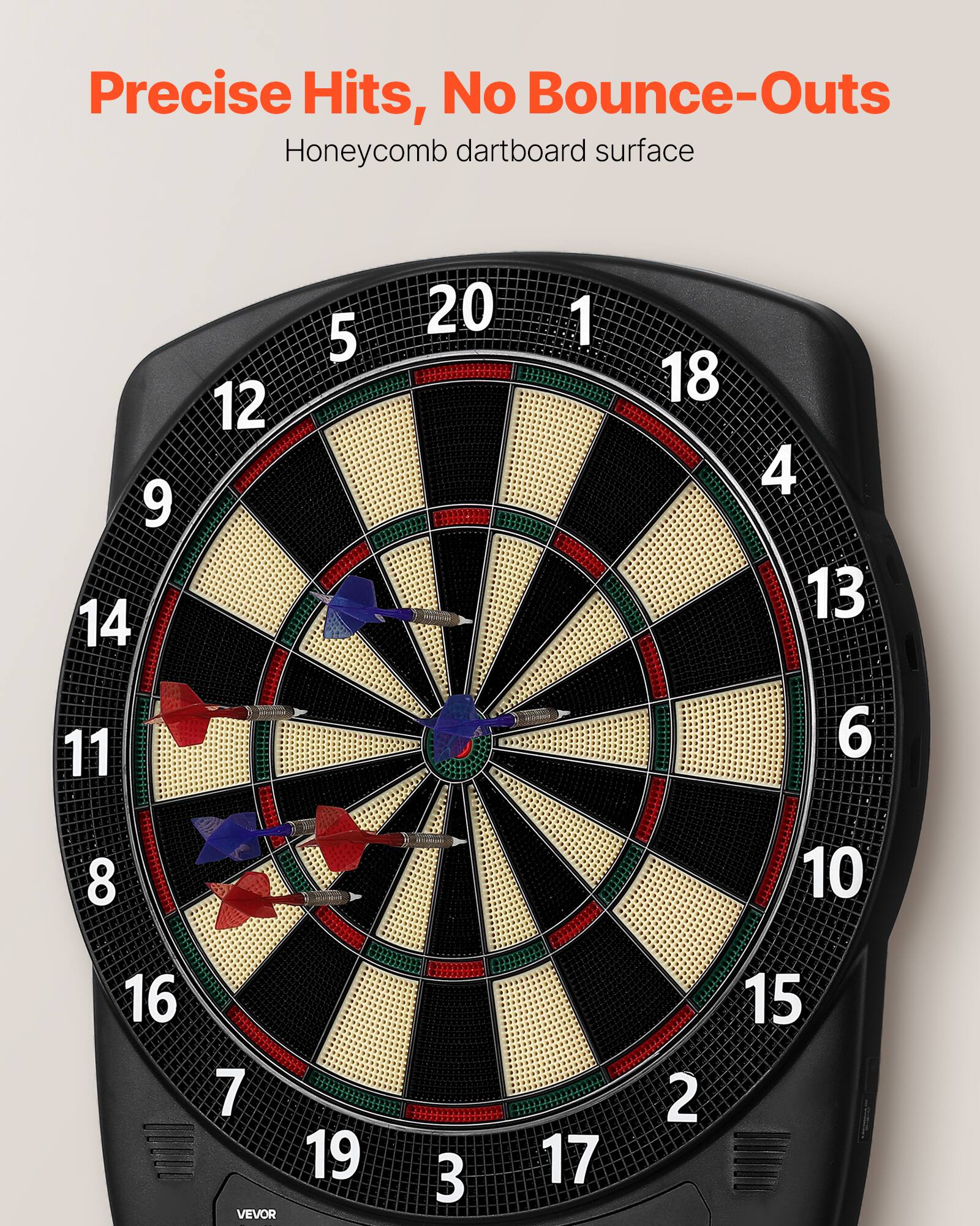 Precise Hits, No Bounce-Outs  
Honeycomb dartboard surface
