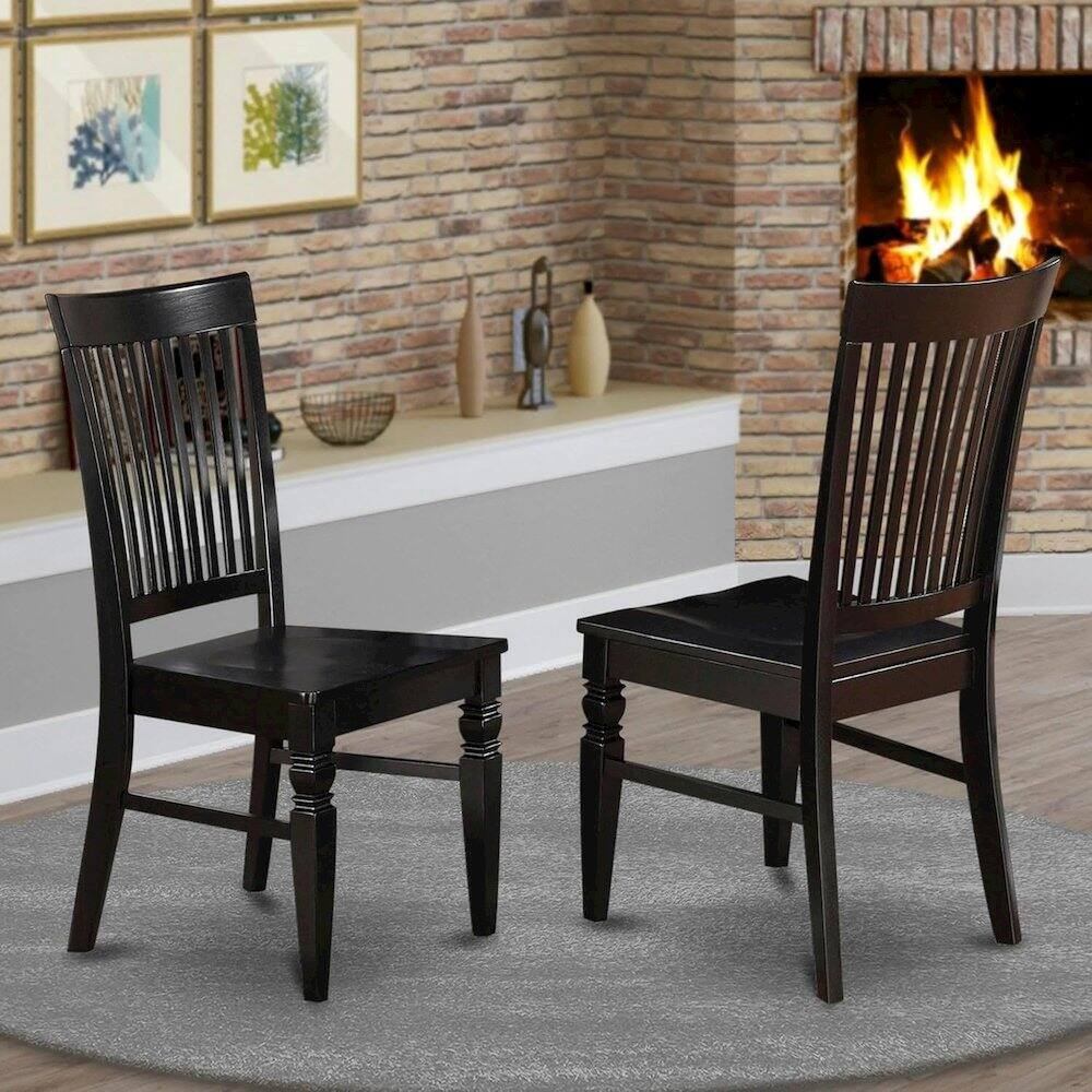 Angle. East West Furniture - Weston Dining Wood Seat Chair with Slatted Back in Black Finish - Black.