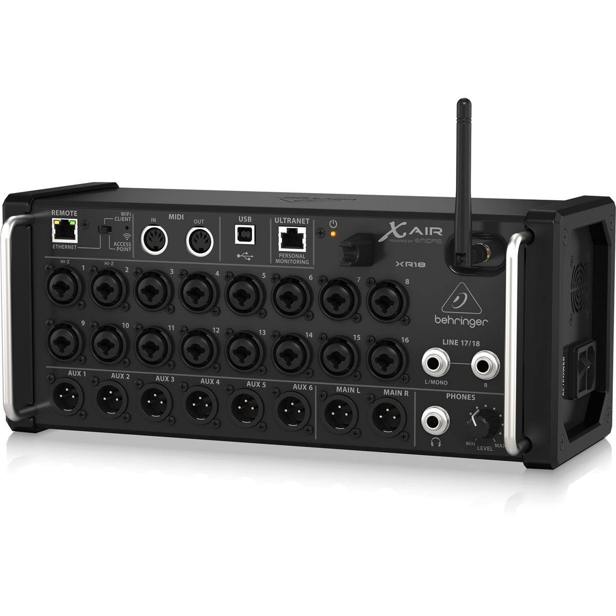 REMOTE ETHERNET  
WIFI CLIENT ACCESS POINT  
MIDI IN  
MIDI OUT  
USB  
ULTRANET PERSONAL MONITORING  
LINE 17/18  
AUX 1  
AUX 2  
AUX 3  
AUX 4  
AUX 5  
MAIN L  
MAIN R  
L/MONO  
PHONES  
MIN LEVEL