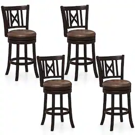 Gymax - Set of 4 Bar Stools 26'' Swivel Bar Chairs w/ Footrest Hollowed Backrest - Coffee, Brown