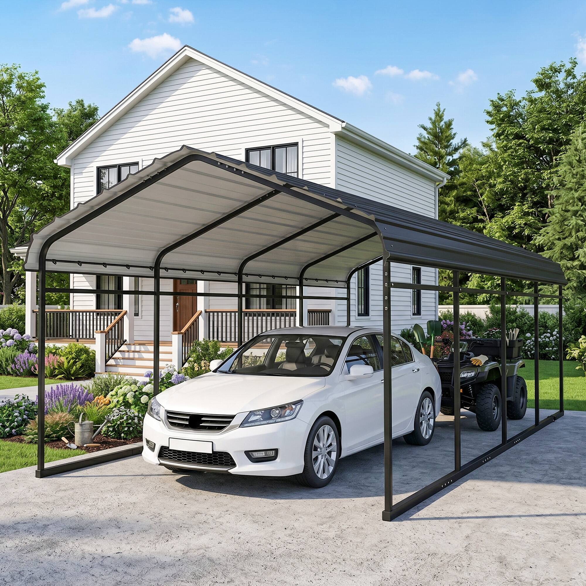 Alt View 1. Outsunny - x 20' Metal Carport, Heavy Duty Garage Car Canopy with Galvanized Metal Roof and Removable Sidewalls - Dark Gray.