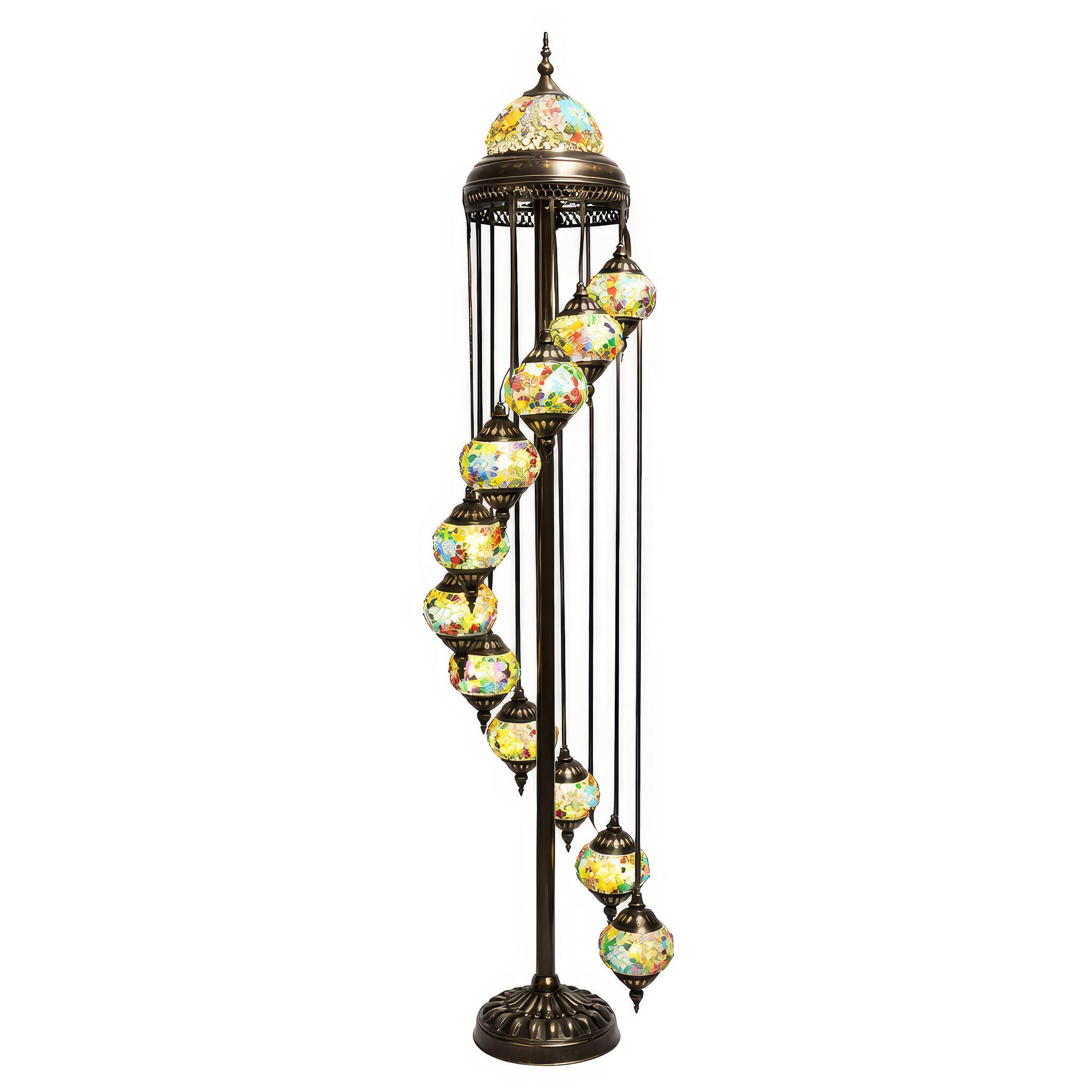 Angle. FC Design - 82"H Antique Bronze Base Spiral Turkish Lamp w/ 11 Hanging Bulbs.