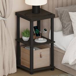 Furinno - TURN-N-TUBE Night Stand, 3-Tier Thick Tabletop Nightstand with Open Shelf, Toolless Assembly Side Table, Bedside Table - Espresso/Black