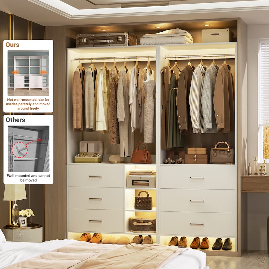 Aheaplus Wardrobe Closet System 2 Piece Set, 4.5ft Organizer System ...