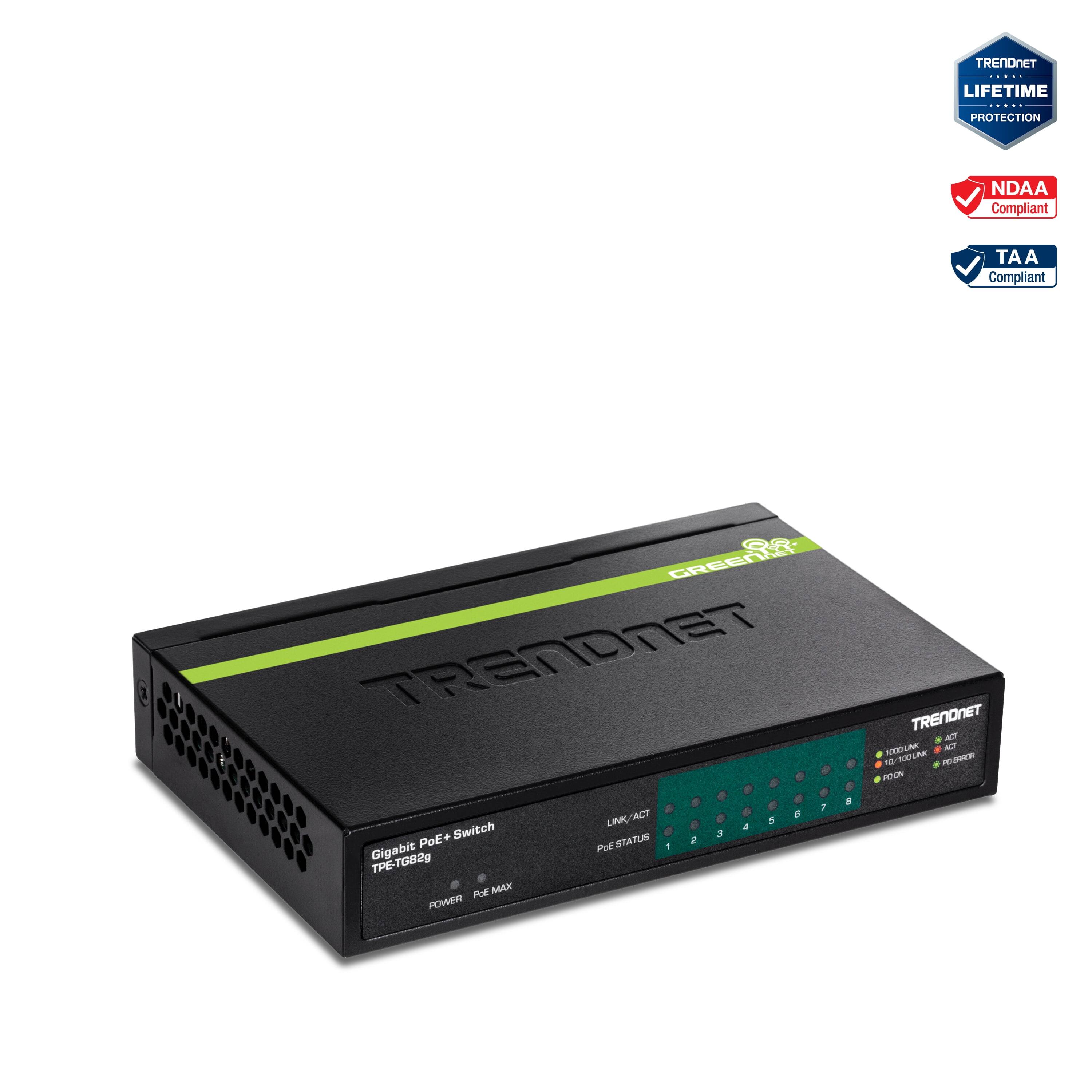 TRENDNET LIFETIME PROTECTION  
NDAA Compliant  
TAA Compliant  
TRENDNET  
Gigabit PoE+ Switch  
TPE-TG82g  
LINK/ACT  
POE STATUS  
1 2 3 4 5 6 7 8