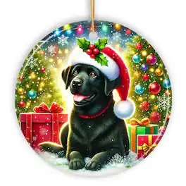 OrnamentallyYou - Sparkling Yuletide Black Labrador Retriever Ornament Joyful Christmas Gift Circle Version - Multi-colored