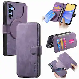 Dteck - Wallet Case for Samsung Galaxy A37 5G with Magnetic Card Holder, RFID Blocking Shockproof PU Leather Kickstand Cover - Purple