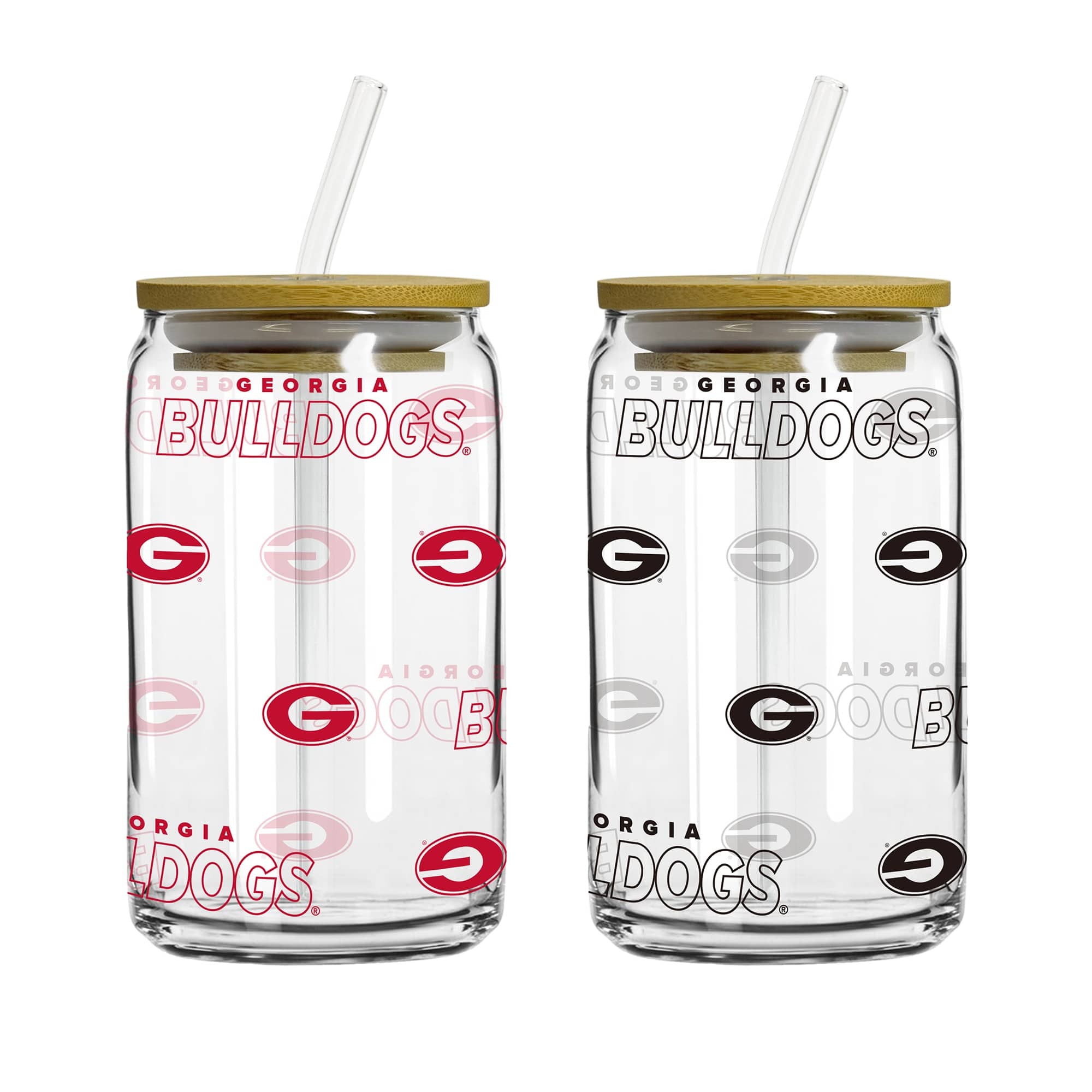 Logo Brands Georgia Bulldogs 16oz. Step And Repeat Glass Can with Lid & Straw 2-Pack - Thumbnail 2