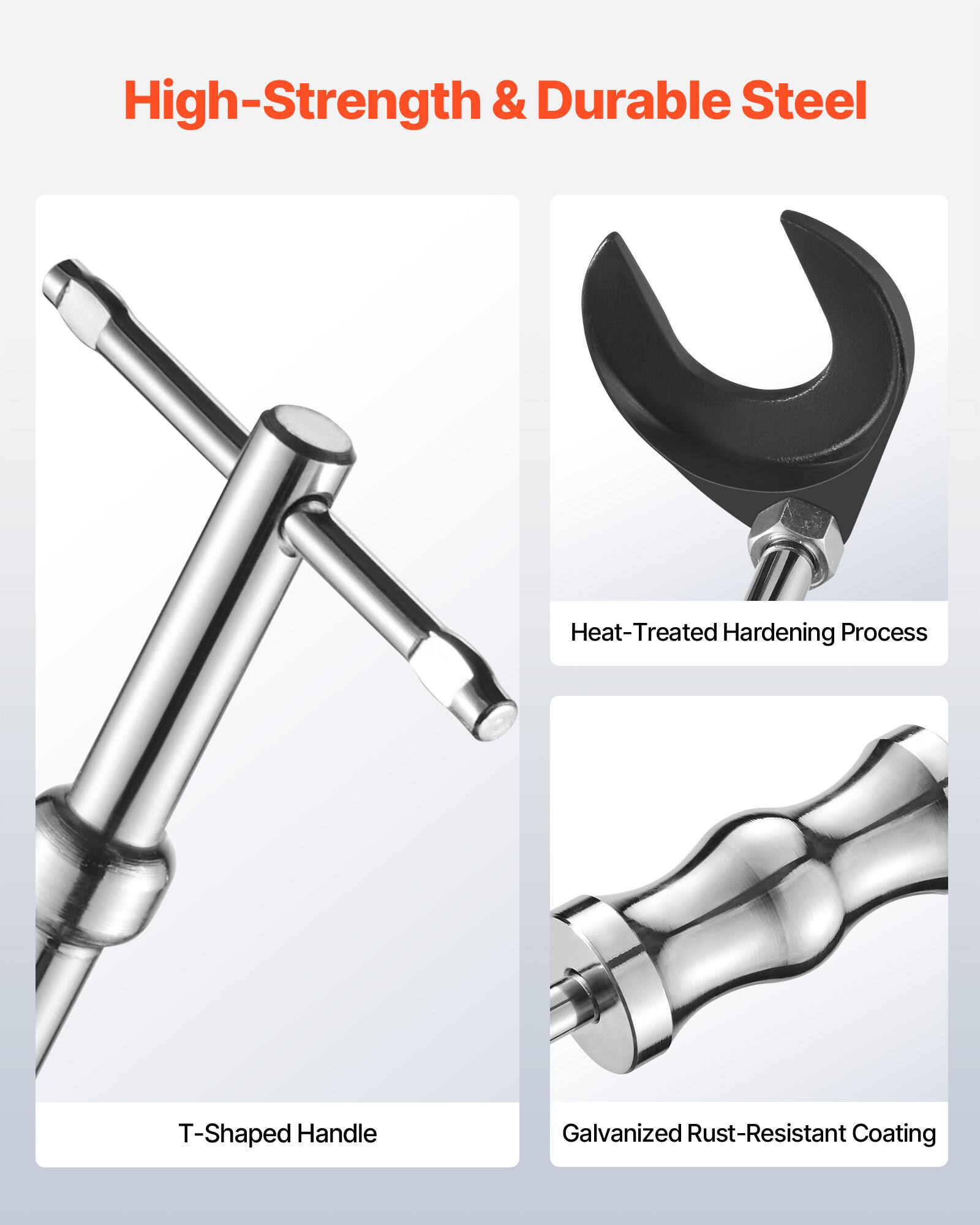 High-Strength & Durable Steel  
Heat-Treated Hardening Process  
T-Shaped Handle  
Galvanized Rust-Resistant Coating