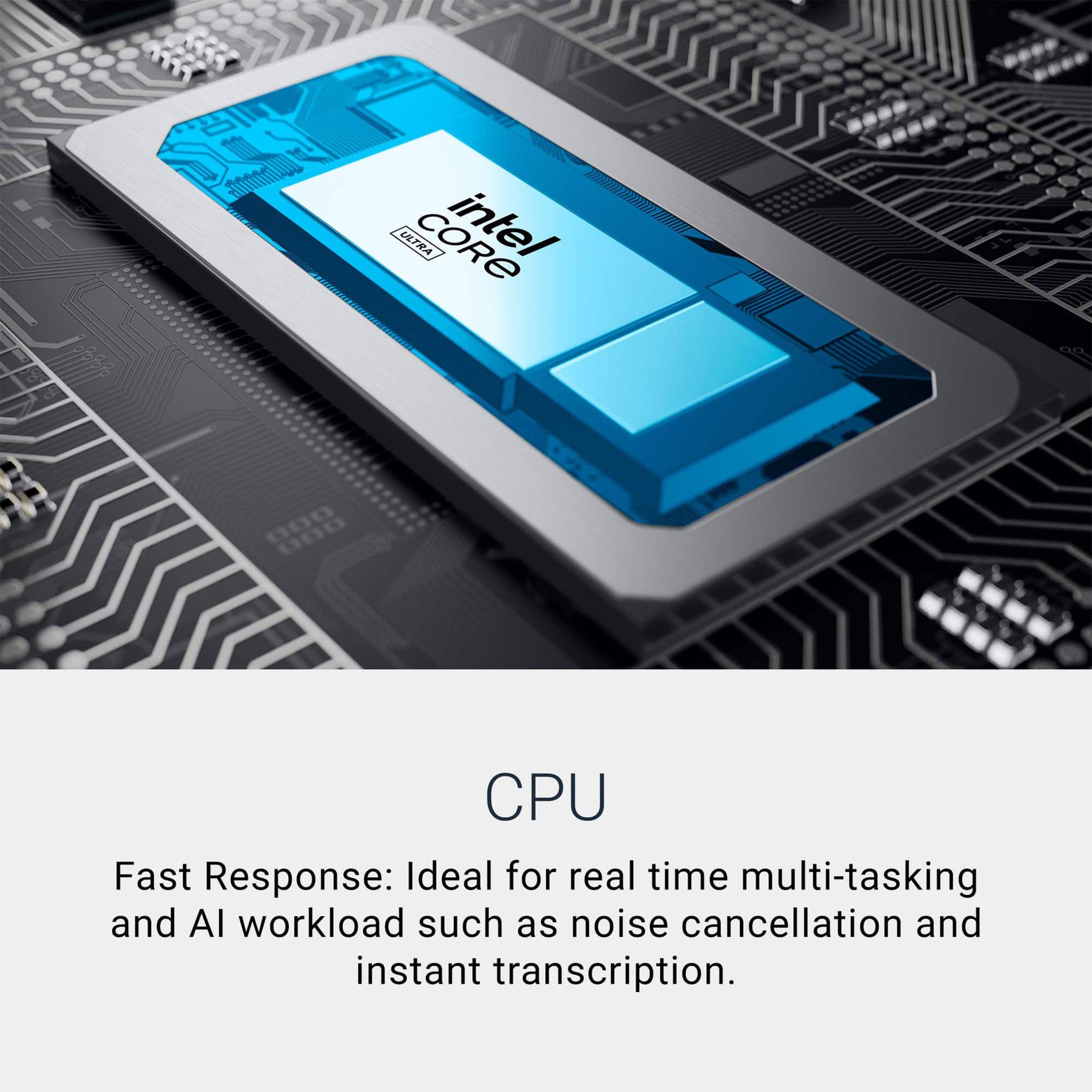 2888 ULTRA CORE intel 000 CPU

Fast Response: Ideal for real time multi-tasking and AI workload such as noise cancellation and instant transcription.