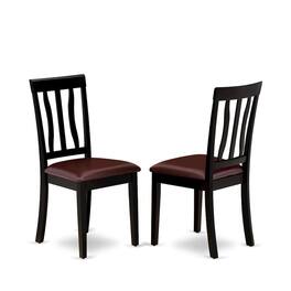 East West Furniture - Antique Dining Room Chairs - Faux Leather Upholstered Wooden Chairs - Black & Cherry