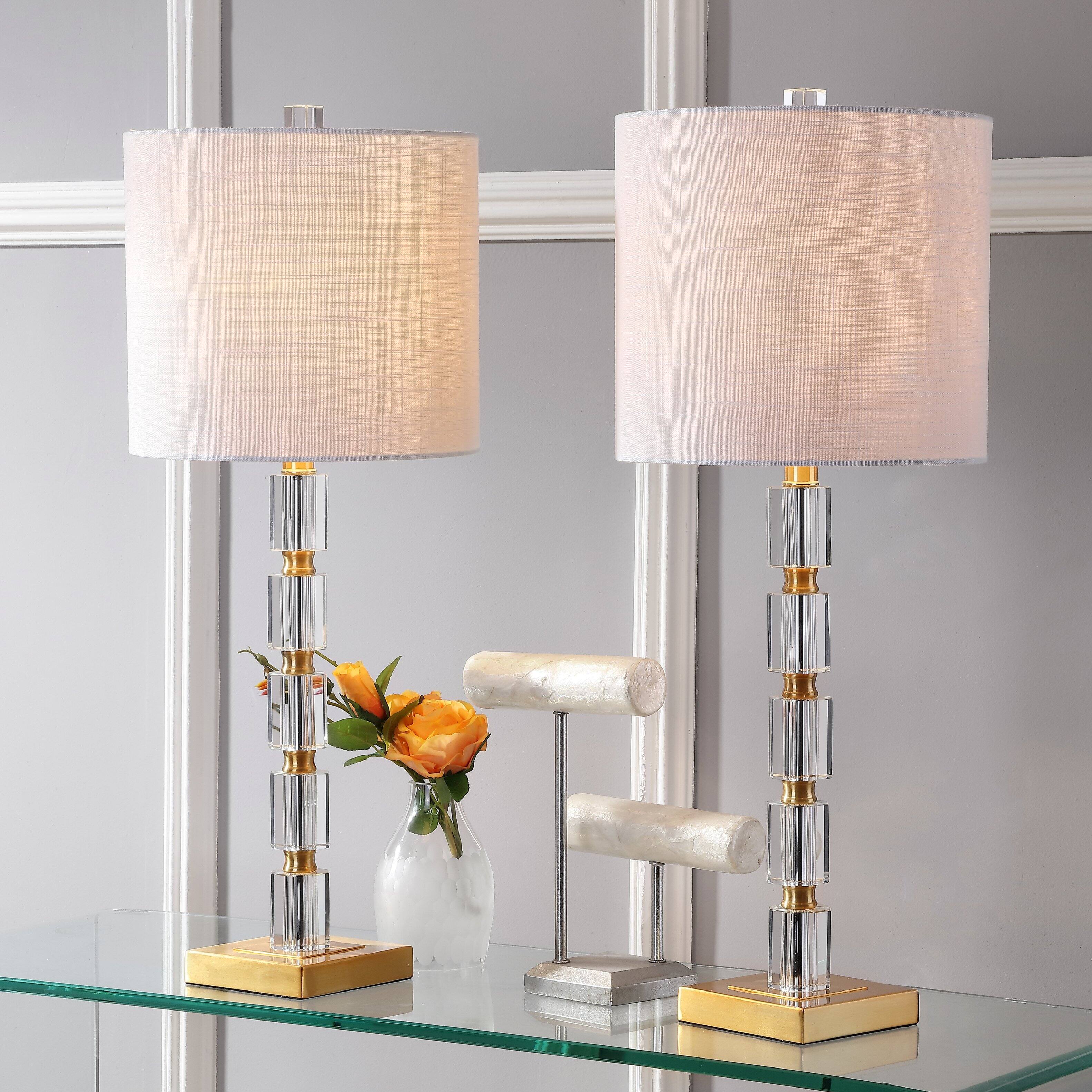 Alt View 1. Jonathan Y - Claire 28.5" Crystal LED Table Lamp, Clear/Brass (Set of 2) - Clear/Brass Gold.