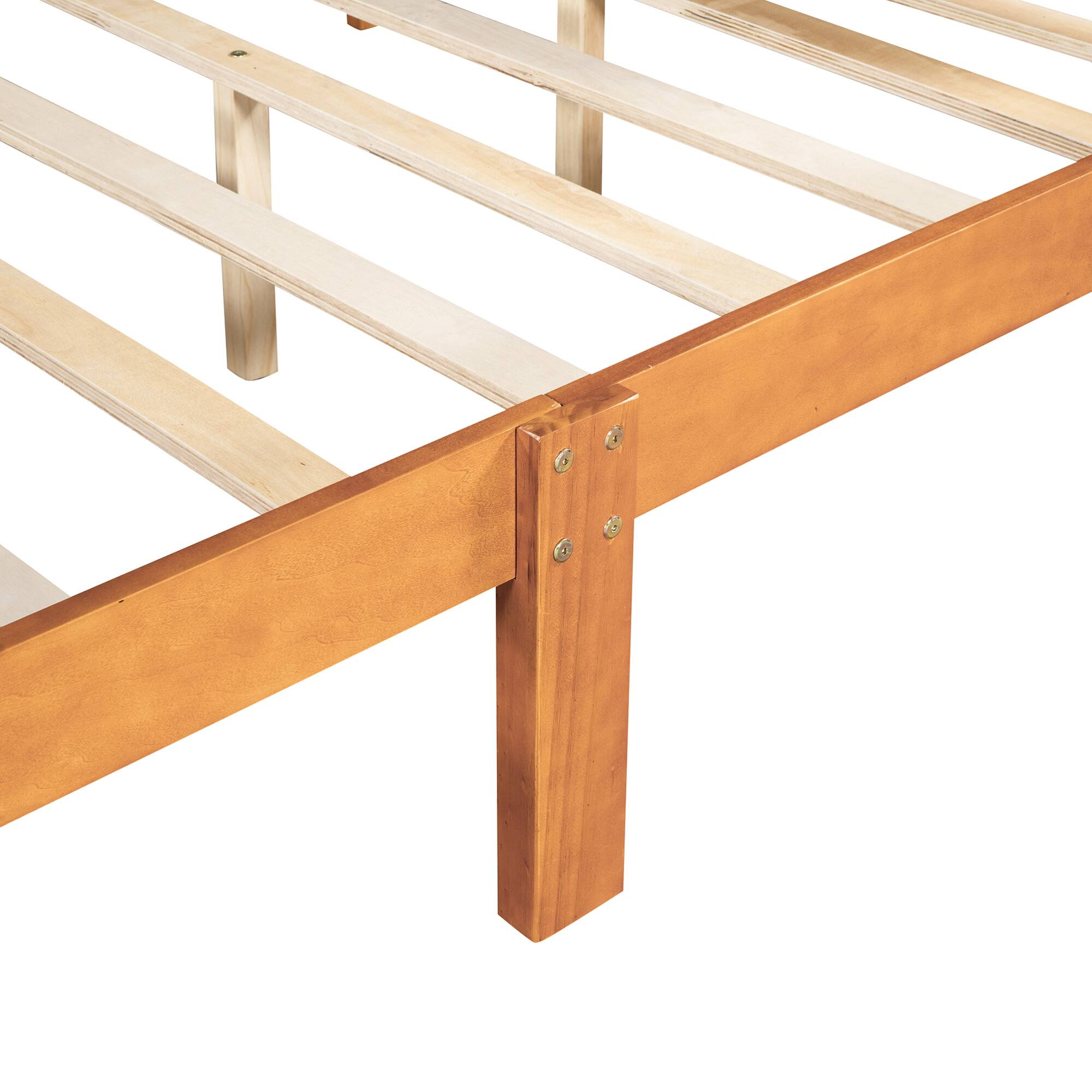 Alt View 5. GOODSILO - Full Size White Wood Platform Bed with Headboard and Wooden Slat Support - Oak.