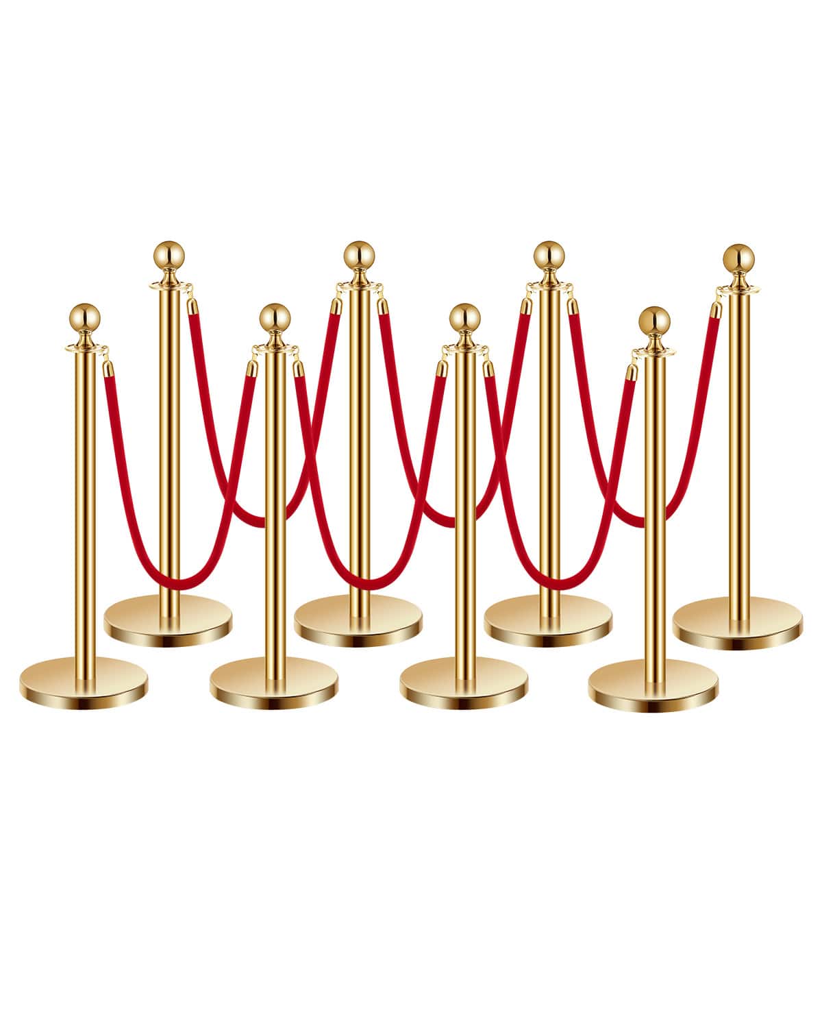 VEVOR - Stanchions and Velvet Ropes 8Pcs, Hollow Base with Stainless Steel Post, 6 Red Velvet Ropes and Posts - Gold red velvet