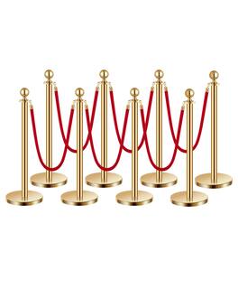 VEVOR - Stanchions and Velvet Ropes 8Pcs, Hollow Base with Stainless Steel Post, 6 Red Velvet Ropes and Posts - Gold red velvet