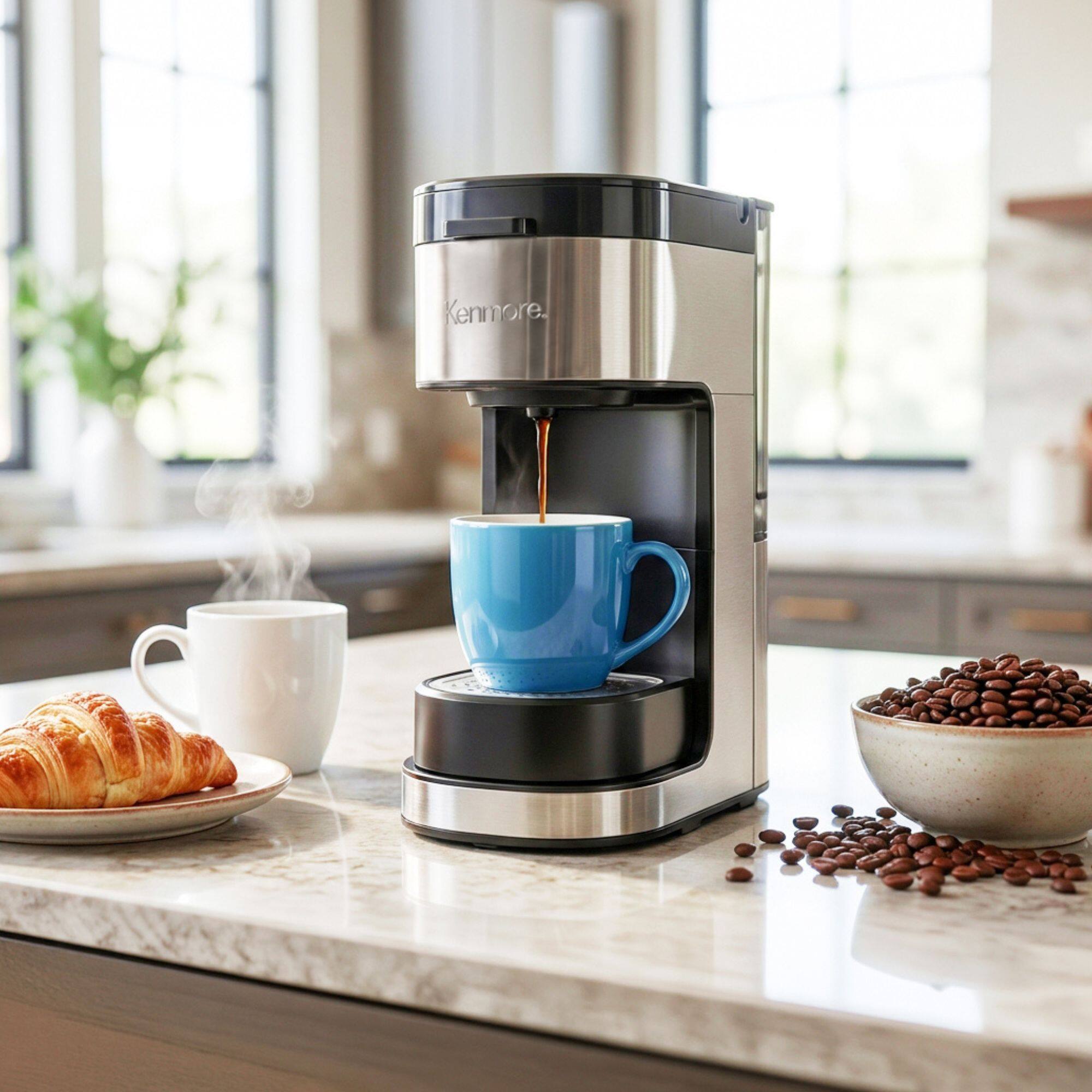 Angle. Kenmore - Single Serve Coffee Maker with Stainless Steel Travel Mug, Black - Black.