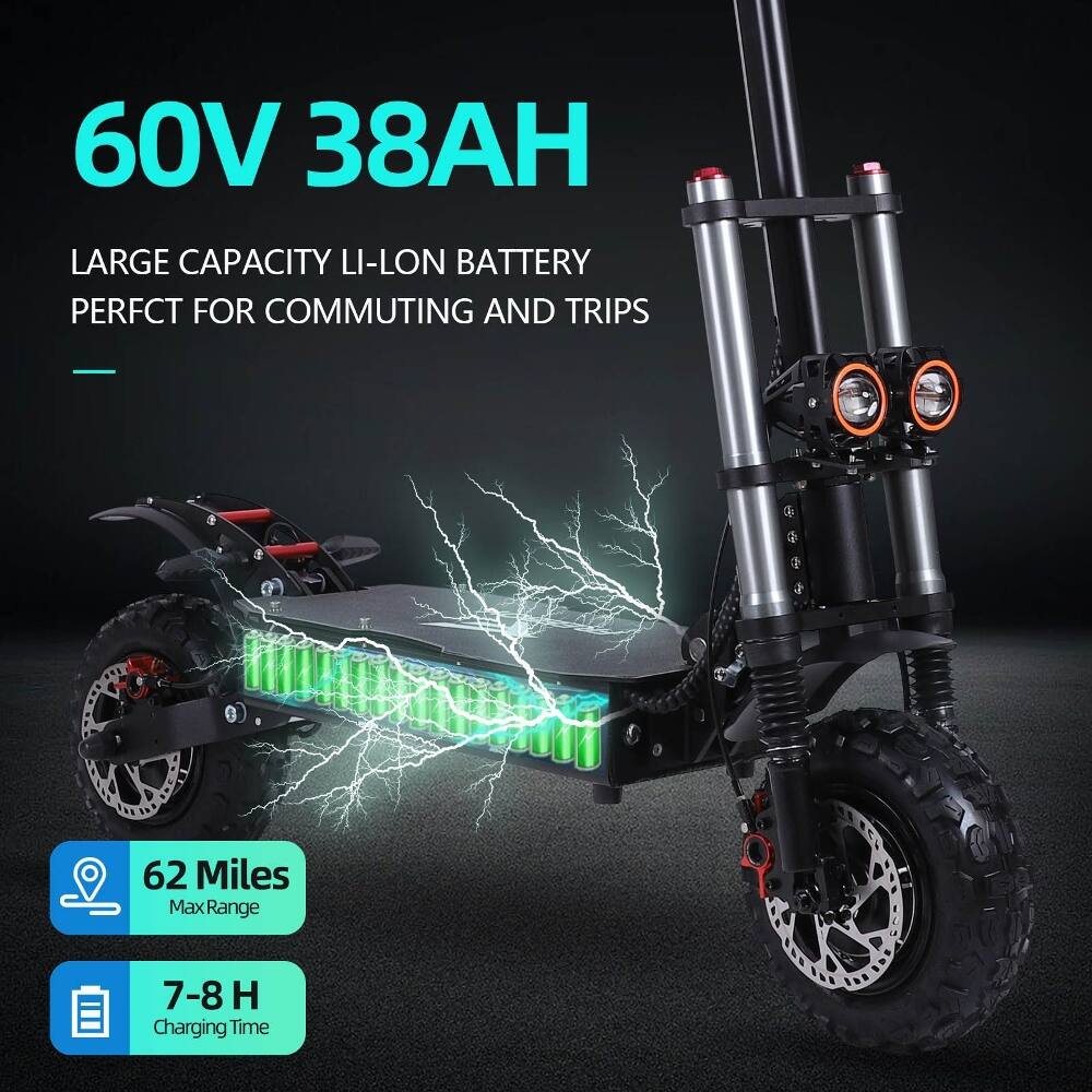 60V 38AH LARGE CAPACITY LI-LON BATTERY PERFECT FOR COMMUTING AND TRIPS - 62 Miles Max Range 7-8 H Charging Time