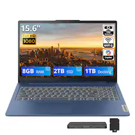 Lenovo - Upgraded - IdeaPad Slim 3 15.6" FHD Laptop,AMD Ryzen 5 40,8GB RAM,2TB SSD+1TB Dock,AMD Radeon 610M,Win 11 Home - Abyss Blue