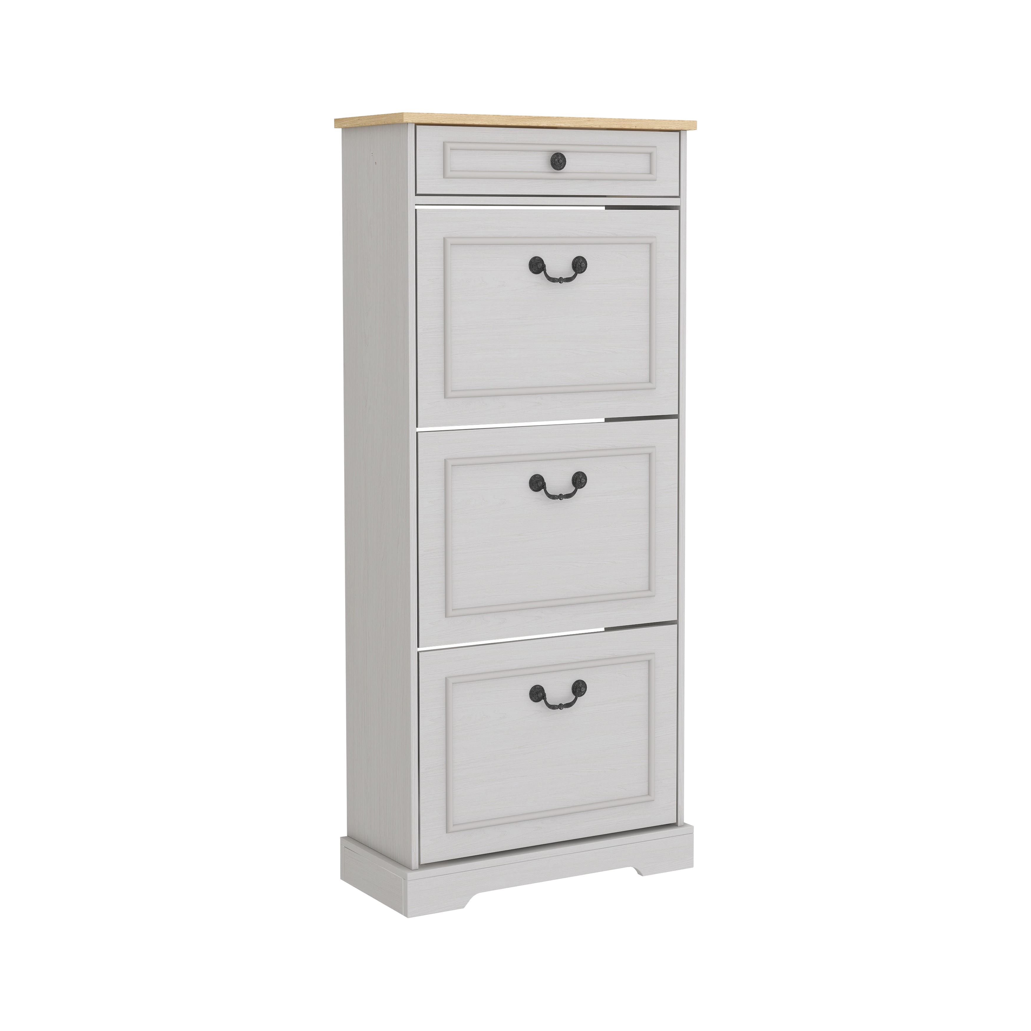 Spaco - Slim Freestanding Shoe Cabinet with 1 Drawer, 3 Flip Drawers, Adjustable Shelf for Entryway Foyer - Antique White