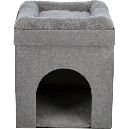 Front. TRIXIE - Crazy Cube Stackable 1-Story Indoor Cat Condo, Cat House with Scratching Pad - Gray.